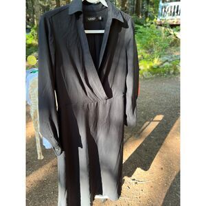Ralph Lauren Black Maxi Evening Dress Size 6 Roll Sleeves Elegant Versatile